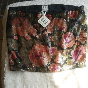 Haute Hippie Floral Sequin Mini Skirt